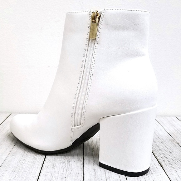 New White Chunky Heel Short Ankle Boots Booties - Picture 4 of 4